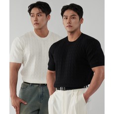 UNTAPPED STUDIO 머슬핏 워셔블 케이블 반팔 라운드 니트 3Color 275849