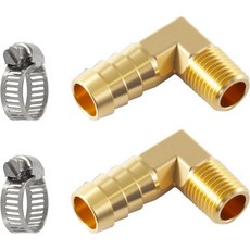 황동 호스 바브 피팅 38 NPT에서 58인치 90도 엘보우 ID 금속 어댑터 커넥터와 스테인리스 스틸 클램프 공기 연료 가스 오일, 5_1/2" Barb x 1/4 NPT