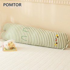 POMTOR 긴베개 스트라이프 탈부착식 바디필로우, 그린