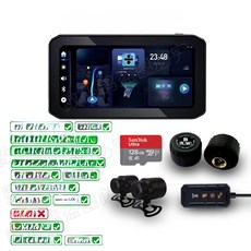 오토바이 카플레이 블랙박스 녹화 네비게이션 모니터링 듀얼 전후방 내비게이션, 스탠다드 1080P 렌즈+타이어압력+128G, 기본 모델명/품번