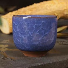 大號茶杯裝90毫升冰裂陶瓷茶杯茶盞酒杯主人杯水杯八色冰裂紋龍泉, 1個, 冰花深藍