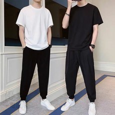 男套裝 休閒套裝 夏天套裝 短袖 長褲套裝 休閒長褲套裝男春夏季新款短袖T恤運動男裝韓版短褲一套12件