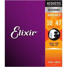 Elixir 民謠吉他弦 11002 Nanoweb 80/20 Bronze (10-47) 薄膜黃銅, 1個, 11002-黃銅-NANO(10-47)