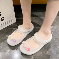 투니스 여성 귀여운 하트 플랫 미끄럼방지 통굽 젤리 샌들 3.5cm