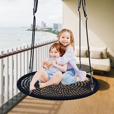 원형 해먹 그네 놀이터 침대 정원 마당 안뜰 흔들 라탄 펜션 실외 스윙 의자 원형해먹 휴식, 1개, 2. 블루 직경 60cm