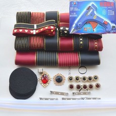 禮品盒綁帶緞帶組閤套餐，DIY手工飾品頭飾材料包，新手適用，多色可選, 酒紅黑套餐+膠槍, 1個