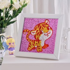 DIY 키링 재료 십이간지 벽시계 액자 열쇠고리 만들기, 1개, 밝은 옐로우 귀여운 호랑이