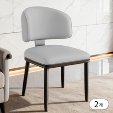 프리미엄 천연가죽 식탁의자 고급스러운 인테리어 의자 카페 인테리어 의자 미끄럼 방지 방수 청소하기 쉽다, 2개, 라이트그레이