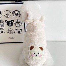 寵物狗加絨保暖帽T - 泰迪熊、貓咪、小型幼犬適用 - 比熊犬中小型犬服裝, 米白色(帶牽引扣),S（建議1-2公斤 胸圍35背長25）, 1個