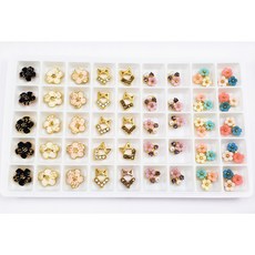 美甲合金鑽飾套組 珍珠寶石水晶大鑽混合 立體異形鑽 穿戴甲造型設計 堆鑽飾品盒裝, 1個, 花03【格子10*10mm】45顆, 合金鑽飾