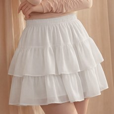 라뷰드 러블리 캉캉 미니 스커트 치마 바지 여성 밴딩 A라인 플리츠 숏스커트 2단 레이스 플레어 하의 속바지 내장 하웨이스트 물결 숏치마