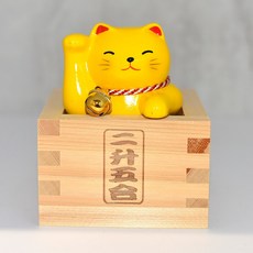 日本製 萬古燒 招財貓 含木枡杯, 1個