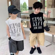 賣場優選新款可愛童裝兒童背心夏季新款字母印花兒童圓領無袖上衣內搭外穿背心男女童T恤