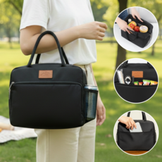 갱모아 보온보냉 포켓수납 도시락가방, 블랙, 블랙, 1개