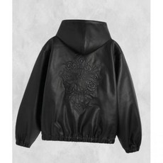 오와이 EMBOSSED CROSS FAUX LEATHER HOODED JACKET -BLACK 253795