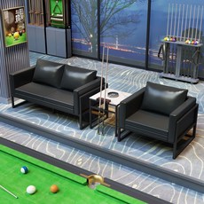 QJUN 臺球沙髮觀球椅子，桌球廳專用休息沙髮，舒適看球臺球室用品，耐用穩固。, 黑色三人組合, 1個