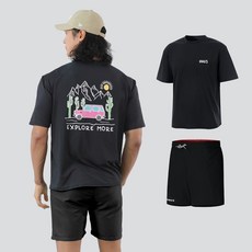 남자 오버핏 반팔 래쉬가드 상의 + 반바지 상하의 세트