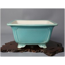 【小樹安每】中國盆缽-宜興清瓷釉額面雲足正方鉢20cm，透氣性佳，適合多肉植物與盆景, 1個