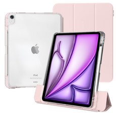 케노 아이패드 세로거치 애플펜슬수납 충전 더블투명케이스, 핑크