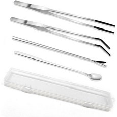 4개 세트 스테인리스 애완동물 먹이 집게 숟가락 – 곡선/직선 핀셋 고무 팁 수염도마뱀 수족관/테라리움 안전 도구, 4개 세트 스테인리스 애완동물 먹이 집게 및 숟가락 –