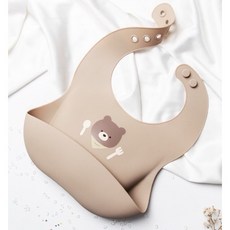 食品級矽膠圍兜 防水吃飯圍兜, 6號棕色熊, 1個