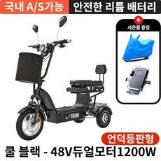 클라임벡스 추진력 좋고 강인한 전동삼륜 전기자전거 좌석형전동킥보드 접이식 싱글모터 언덕길거뜬한 듀얼모터, 1개, 블랙, 48V1200W(언덕등판형)-16A(최대30km주행),