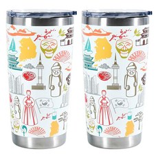 AGH 스테인레스 스틸 더블 레이어 진공 텀블러, 2개, 600ml, 화이트
