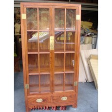 小o結緣館 仿古傢俱雙抽雙門玻璃書櫃 藝品櫃 展示櫃(大陸香樟)90x40x175 快速到貨