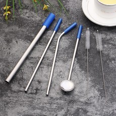 니니마켓 휴대용 스텐 빨대 6종세트(블루) .