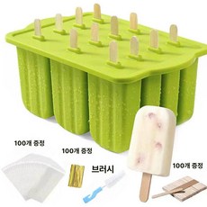 홈베이킹 도구 디저트 만들기 원형 몰드 베이킹 송편 실리콘 아이스크림 여름 간식 제조기, 1개, B 그린 100개 나무 막대 브러시 100개