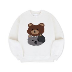 엠블러 AMBLER Cat Bear 부클 자수 맨투맨 티셔츠 AMM1318 아이보리