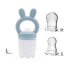 台灣FDA 贈3個網袋 咬咬樂 果汁咬咬樂 蔬果咬咬樂 副食品餐具, 兔子灰藍