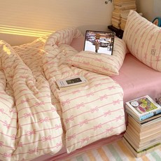 KURUA 사계절 리본케이크 스트라이프 워싱 차렵이불