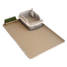 加寬加大網格雙層貓砂墊, 1個, 卡其色、灰色