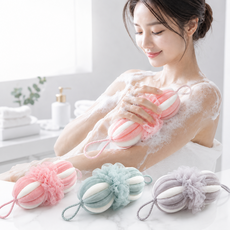 대왕샤워볼 바디샤워볼 3종세트 거품풍성 저자극 부드러운 샤워타올, 1세트, 3개입, 호박 타입: 분홍+초록+회색