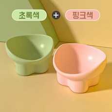 HAM 경사형 반려동물 도자기 밥그릇 식기 2종 세트, 초록색+핑크색, 1개