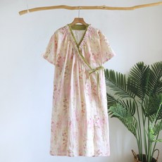 春夏薄款女純棉紗布短袖睡袍浴衣長款睡裙浴袍睡衣家居服