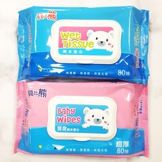 貝比熊 純水濕紙巾 80抽 寶寶適用 超厚 有蓋抽取濕紙巾 無香精 無酒精 無螢光劑, 1個, 貝比熊 純水濕紙巾 80抽 超厚款(粉)