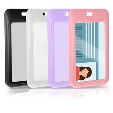 슬라이딩 ID 배지 홀더 4팩 튼튼한 하드 플라스틱 수직 카드 프로텍터 투명 창이 있는 방수 귀여운 신분증 홀더 사무실 학교 간호사 교사에게 적합 (4가지 색상), 슬라이딩 ID 배지 홀더 4팩, 튼튼한 하드 플라스틱