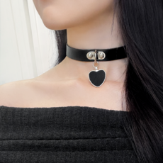 일호장신구 시크 드롭 하트 펜던트 레더 초커 힙한 가죽 키치 귀여운 섹시 할로윈