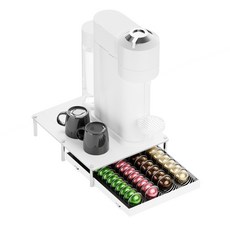 대나무 네스프레소 버츄오 호환용 커피캡슐보관함 서랍형 트레이 40개 대형 또는 56개 소형 캡슐 수납, 1개, 화이트