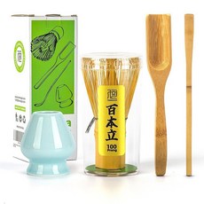 TEANAGOO MA-01 일본 말차 의식 액세서리 말차 거품기(Chasen) 전통 스쿱(차샤쿠) 티 스푼 거품기 홀더 전통적인 말차 한 잔을 준비하기 위한 완벽한 세, 블루 청자