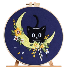 레아채 DIY 고양이 감성 자수, 달빛냥, 1개