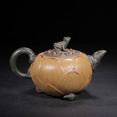 宜興紫砂茶壺 青蛙蓮子手工茶具, 1個, 砂壶名家茶具家用原矿420毫升