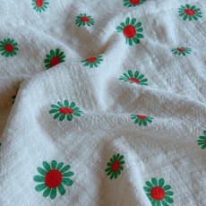 [ 브리뮤컴퍼니 자체원단 ] 들꽃(그린) 이중거즈 원단 옷만들기 가방만들기 블랭킷 무릎담요, 들꽃 (그린), 1개