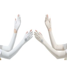 데코앤코 여성용 자외선차단 쿨토시 쿨장갑 2종세트, Long, 화이트+크림, 1개