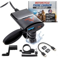 터미널 속도 스포츠 - 12볼트 듀얼 USB-C 모터사이클 휴대폰 충전기 자전거 액세서리 USB 방수 타입 A & C 3.0 암페어 고속 충전 포트 SAE에서 USB로 카메라용, 01 Black