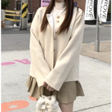 [이프씨마] 여성 골드 버튼 포인트 부드러운 니트 자켓