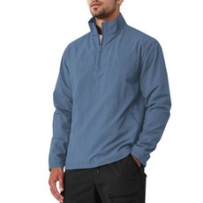 MorwenVeo 남성용 캐주얼 쿼터 지퍼 풀오버 경량 골프 트랙 재킷 세련된 윈드브레이커 야외 및 여행용 미스티 블루 XXL_175835, XXL, 미스티 블루_175835