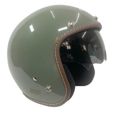 GM 經典皮革邊內墨鏡安全帽 半罩復古帽 莫蘭迪色系 3/4罩安全帽, 灰綠色